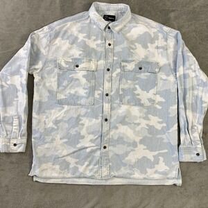 Original Use Shirt Denim Mens L Blue Camo Light Wash Denim Cotton Pocket Shacket